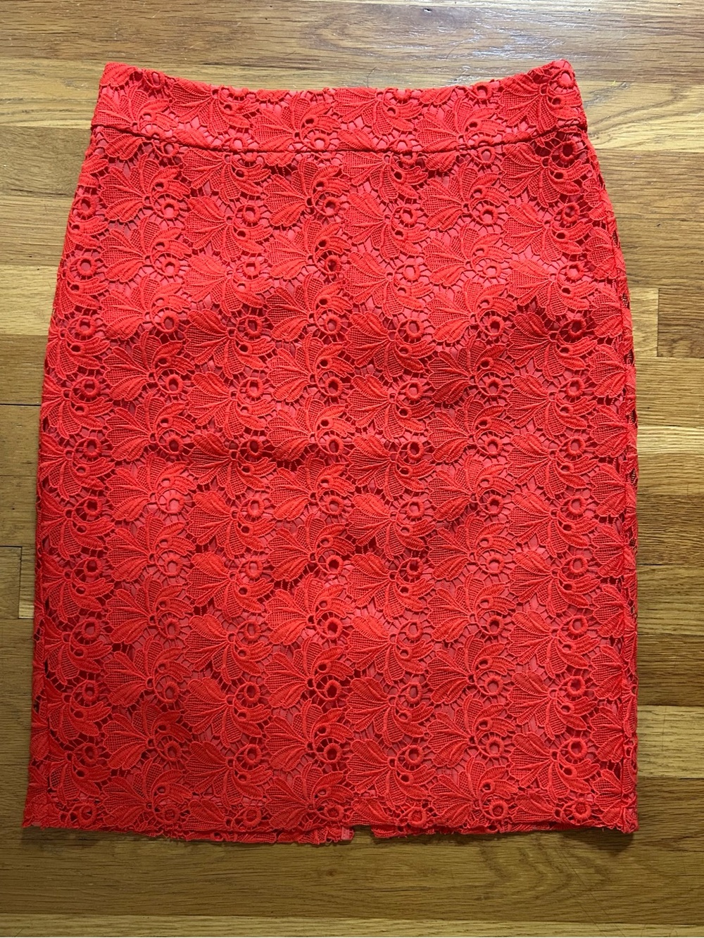 Ann Taylor Red Floral Lace Pencil Skirt